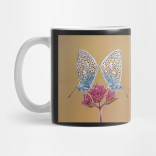 Two Common Blue Butterflies on a Wild Marjoram Flower Mug